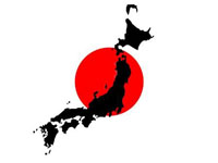 A red sun and black map of japan