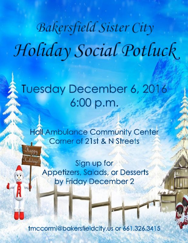 A poster for the holiday social potluck.